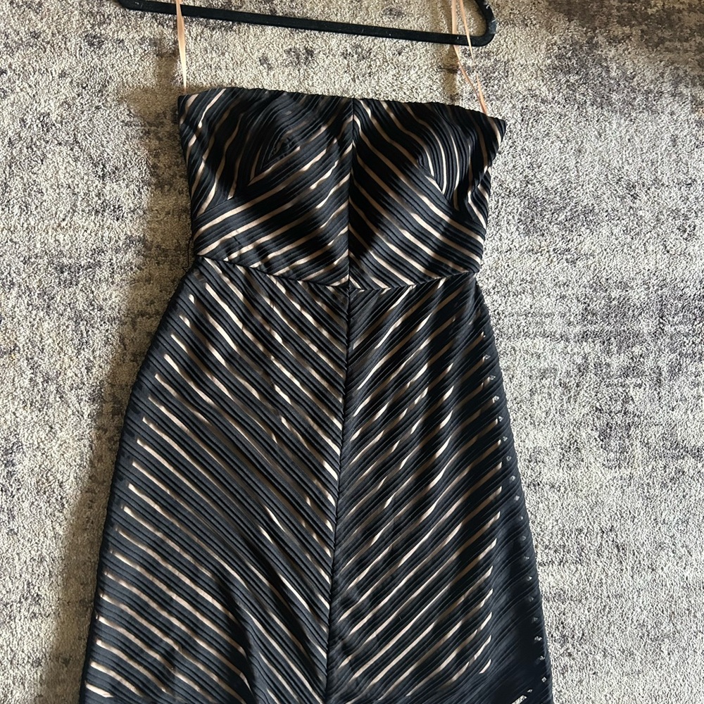 White House Black Market Black and Silver Strapless Sheath Dress